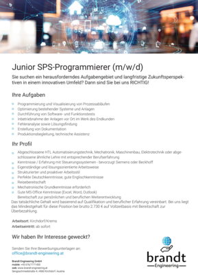 Stelleninserat Junior SPS-Programmierer
